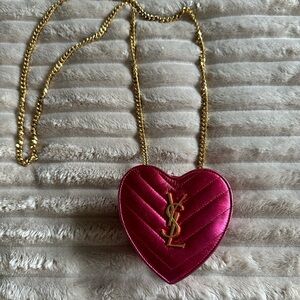 Saint Laurent Hot Pink Quilted Heart Shoulder Bag with Gold Chain